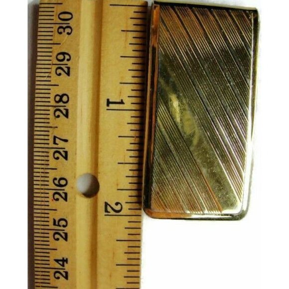 Money Clip Etched Diagonal Lines Gold Tone Wallet Credit Card Cash ID Holder - Picture 7 of 8